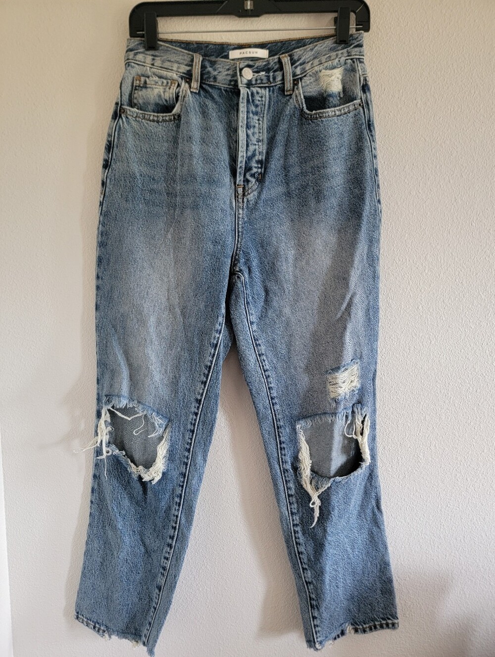 PacSun High Rise Straight Button Fly Denim Jeans Distressed Mid Wash Size 27